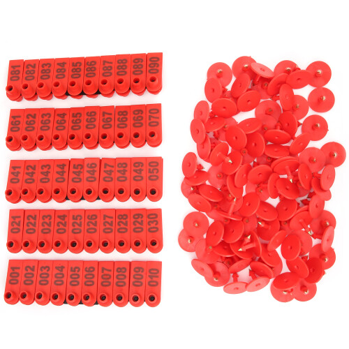 Red Plastic Goat Ear Tag 100 Pack for Farm Animal Identification 1