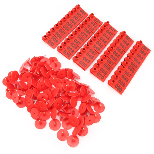 Red Plastic Goat Ear Tag 100 Pack for Farm Animal Identification 2