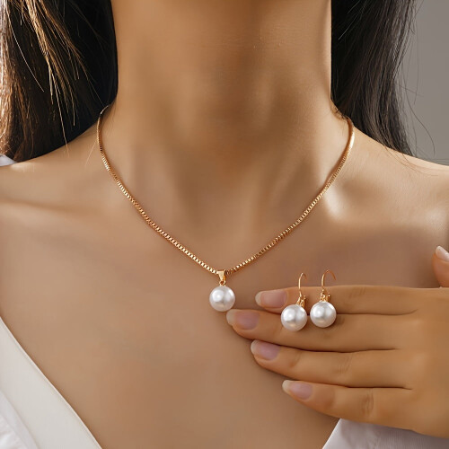 Pearl Jewelry Set Gold-Plated Copper 3-Pc 2