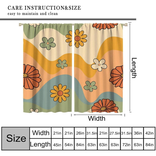 Retro Floral Curtains Boho Daisy Print 63" W x 63" L 1