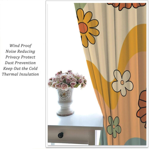 Retro Floral Curtains Boho Daisy Print 63" W x 63" L 2
