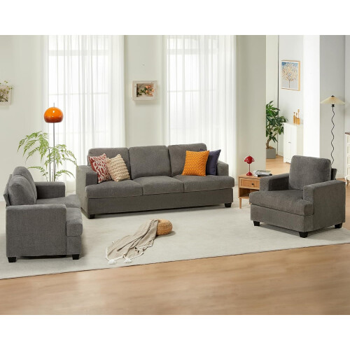 VANACC Modern Living Room Sofa Grey Chenille Deep Seat 2