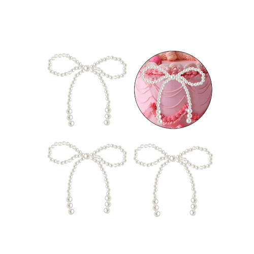 Conjunto de 12 enfeites de bolo com laço de pérolas brancas 2