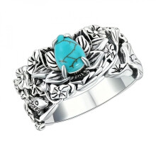 925 Sterling Silver Natural Turquoise Moonstone Rings for Women Water droplet Flower Ring Vintage Elegant Jewelry With White Gift Box