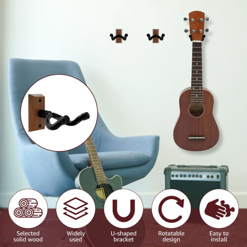 Wood Ukulele Wall Hanger U-Shaped Nonslip Holder 1