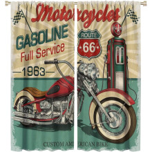 Retro motorfietsgordijnen in vintage Route 66-stijl, 55 x 39 inch.