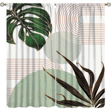 Mid-Century Leaf Curtains, Abstract Green Plant Design, Modern Minimalist & Boho Window Drapes, 84x84in, Compatible with Standard Rods