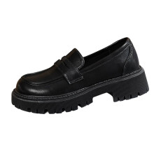 Women's Black Patent Leather Loafers British Style Round