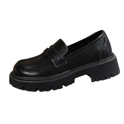 Γυναικεία Δερμάτινα Loafers Βρετανικού Στυλ με Στρογγυλή Μύτη
