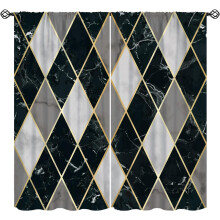 Geometry Marble Curtains, Gold/White/Gray/Black Diamond Pattern, Rod Pocket Thermal Drapes (2 Panels, 42"x54")