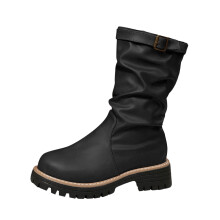 Dunkelgraue Damen-Ankle-Boots mit Falten und niedrigem Blockabsatz