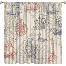 Abstract Nautical Curtain Set Seahorse Curtain for Kids Yellow Polyester Fabric Bedroom Curtain Set 2 Panels,72x63 Inches