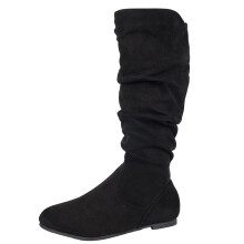 Svarta platta stövlar med halvhög vad, cool stil, mångsidiga vinterstövlar för kvinnor, casual, utomhusbruk, inomhusbruk, flockmaterial, bekväm