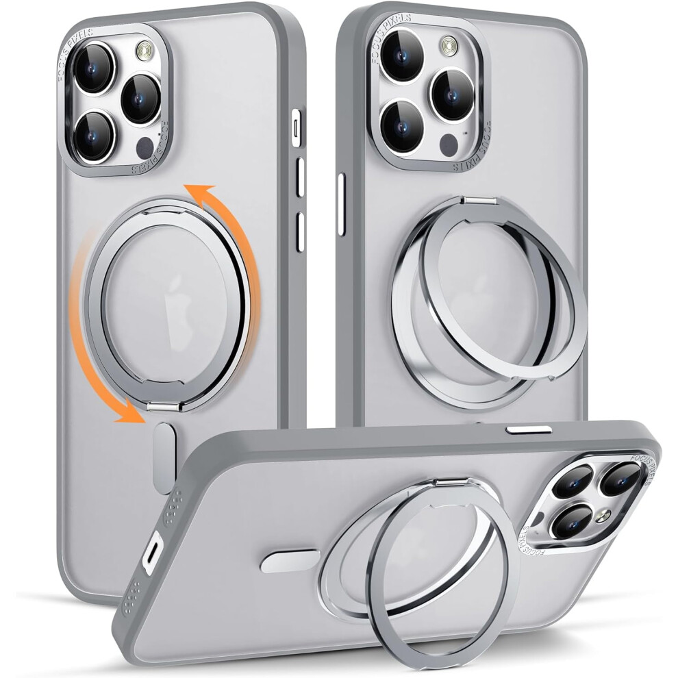 Iphone 12 Pro Max Case With 360 Rotatable Magnetic Ring Stand, Magsafe Compatible, Military-Grade Protection, Translucent 6.7" Grey 9448483011334