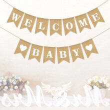 NICEXMAS baby shower pennant banner welcome baby boy decorations khaki 1Pack