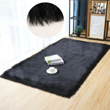 Bløde, plysagtige tæpper, rektangulære 61 x 81 cm, kunstigt fåreskind, sort, shaggy tæppe, soveværelsesmåtter, stol, sofa, hynde