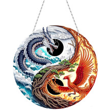 (Dragon and Phoenix) DIY Holiday Diamond Painting Pendant Circular Home Decor, Single-Sided, Includes Tools & Accessories, Love Hummingbird