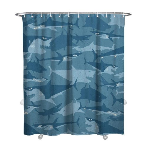 Cortina Shark World em poliéster impermeável, 183 x 213 cm (72 x 84 polegadas)