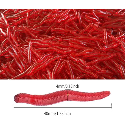 200 Stück 4 cm lange künstliche rote Würmer, EarthWorm Silikon-Angelköder 1
