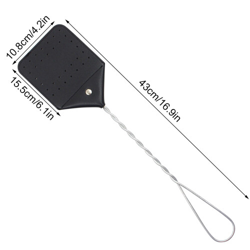 Leather Fly Swatter Black Heavy-Duty Long Handle 2