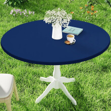 Round Spandex Tablecloth, Elastic Fitted & Waterproof for 36"-44" Tables, Stretch Washable Picnic Cover – Navy