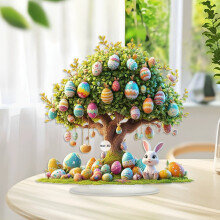 Brad decorativ în formă de ou de Paște cu figurină de iepure – Decorațiune de masă și șemineu pentru primăvară, aprovizionare cu ornament