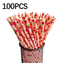 Soldes d'automne ! Pailles UHUYA en papier kraft jetables, motif fraise.
