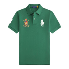(Green, L) Large Crown Embroidery Men's Custom Fit Polo Shirt Cotton Short Sleeve Large Pony Polo Top
