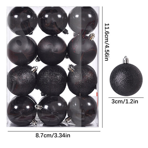 Christmas Tree Ornaments Set Black Shatterproof 12pcs 2