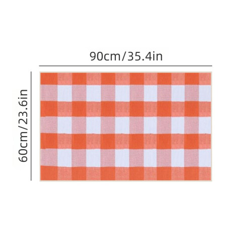 Orangefarbener karierter Outdoor-Teppich, handgewebt, Polyester, 40 x 60 cm 2