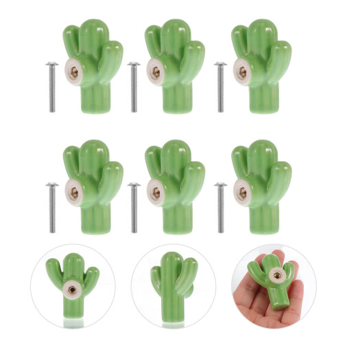 Modern Ceramic Drawer Pulls Green Cactus For Kitchen Cabinet 6 Sets 1