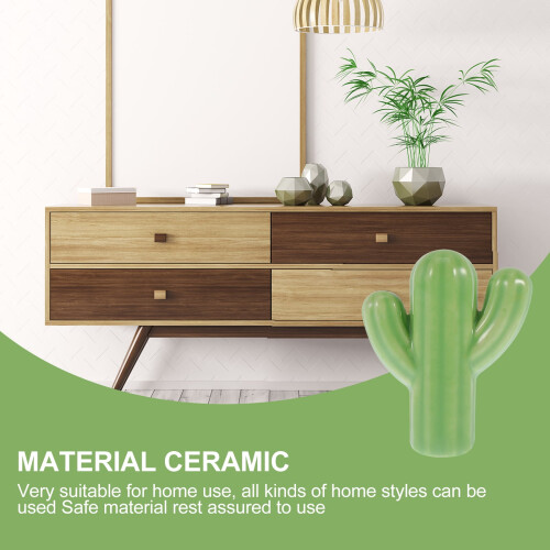 Modern Ceramic Drawer Pulls Green Cactus For Kitchen Cabinet 6 Sets 2