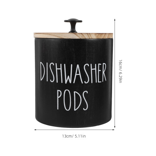Black Round Dishwasher Detergent Container Wooden Box with 1