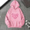 Γυναικεία oversized casual φούτερ με κουκούλα, στάμπα Love Heart, χαλαρή εφαρμογή – Συμβατά 2