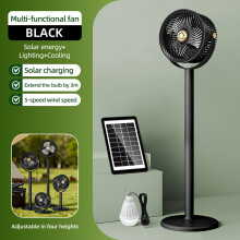 (Black) 5-Speed Solar-Powered Floor Fan with 4 Adjustable Heights, Suitable for Camping, Barbecue, And Outdoor Use, Easy to Carry. Supports Type-C