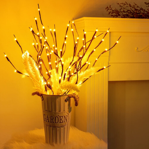 Kit com 3 galhos de LED de 60 polegadas com plugue USB, galhos de salgueiro branco quente para vaso, luzes decorativas artificiais para árvore 1