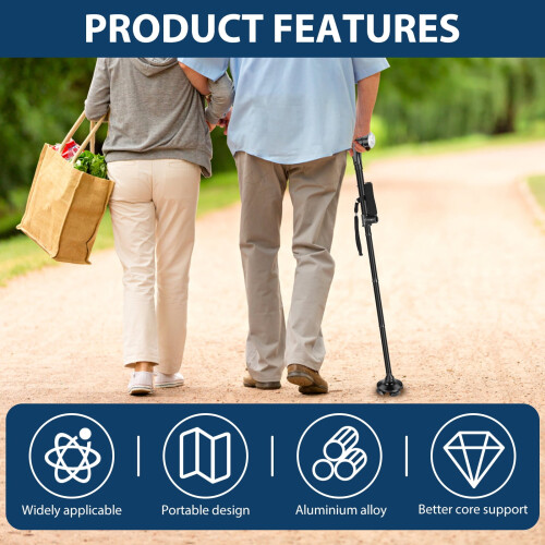 Foldable Adjustable Walking Cane with Alarm LED Light and 2