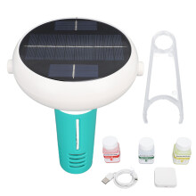 Ioniseur solaire flottant pour piscine avec contrôle intelligent du pH, de l'ORP et du sel. Solution d'étalonnage et passerelle incluses.