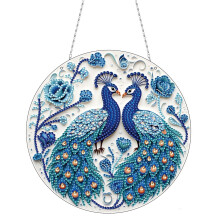 (Peafowl) DIY Special Holiday Theme Diamond Painting Pendant Round Home Decor, Single-Sided Diamond Application, Love Hummingbird