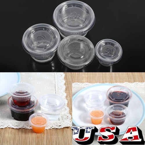 Πλαστικά ποτήρια μερίδας Jello Shot 4oz μιας χρήσης με καπάκια, διαφανή ποτήρια 2
