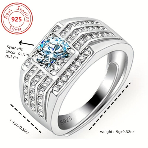 Sterling Silver Men's Ring Set with 3 Rows Cubic Zirconia 2