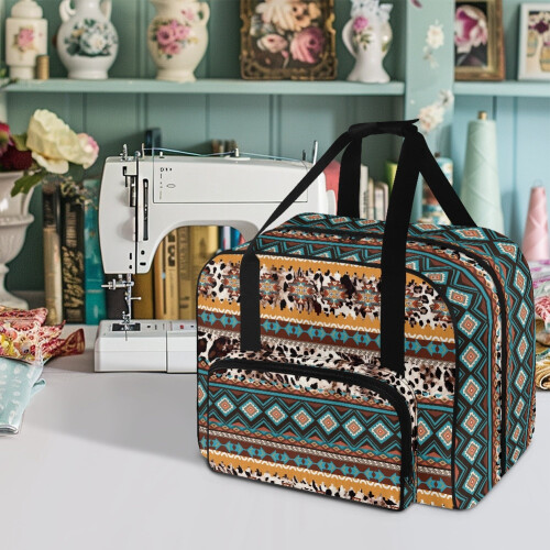Τσάντα Tote με επένδυση για ραπτομηχανή Aztec Tribal με μοτίβο αγελάδας – Μεγάλη 1