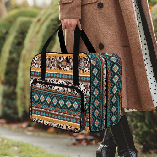 Τσάντα Tote με επένδυση για ραπτομηχανή Aztec Tribal με μοτίβο αγελάδας – Μεγάλη 2