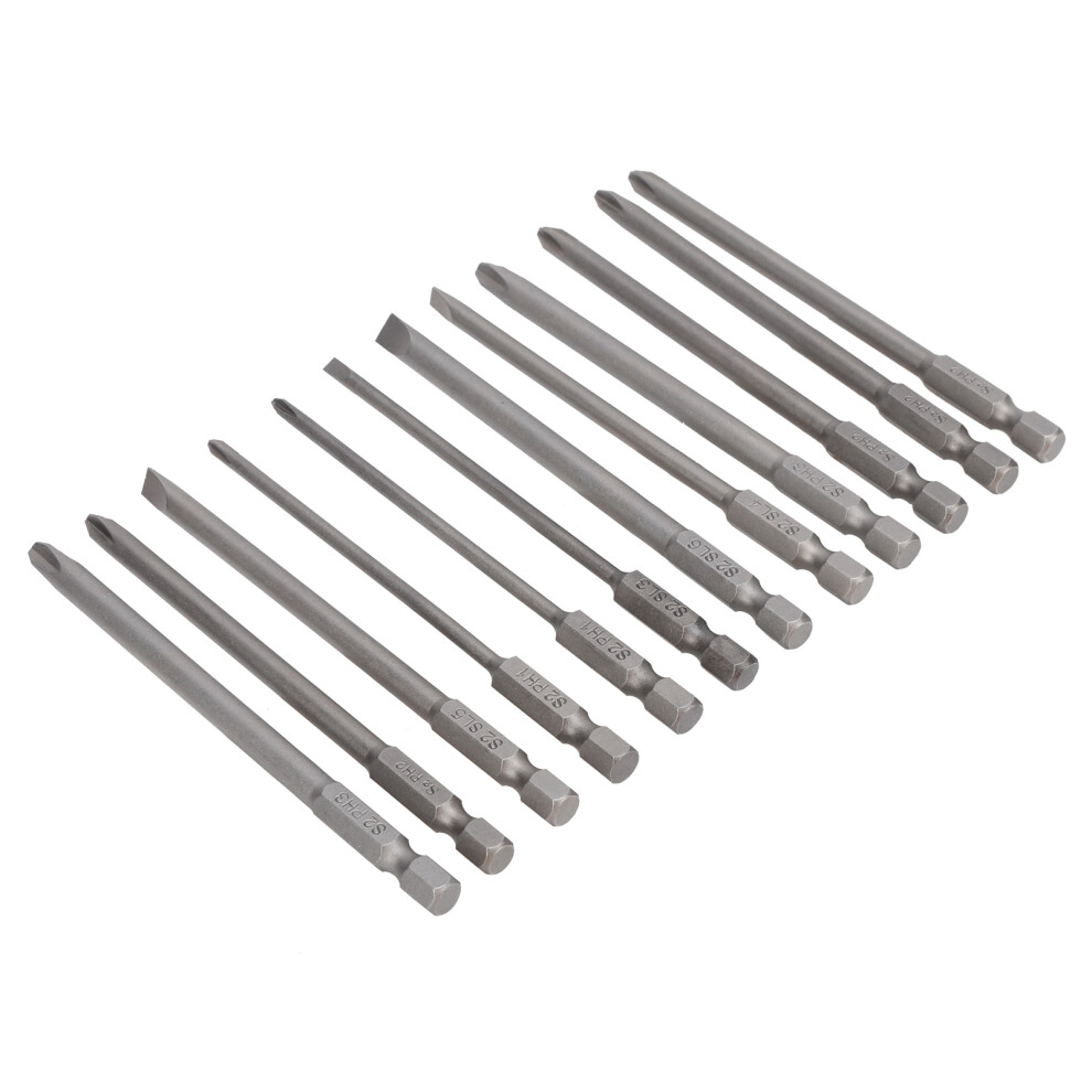 12Pcs Alloy Steel S2 Screwdriver Bit Set, 100Mm, Slot & Cross 3031391734875