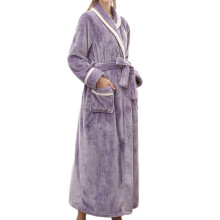 Accappatoio invernale da donna taglie forti, vestaglia lunga da casa, cappotto a maniche lunghe viola