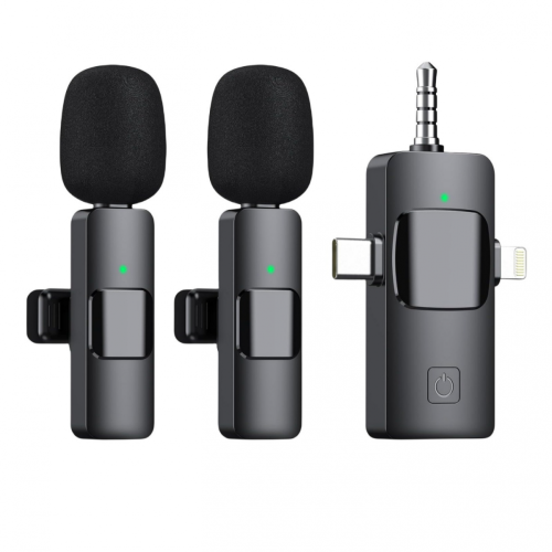 3 in 1 Wireless Lavalier Microphone Compatible with iPhone, iPad, Android, Camera,12-Hour
