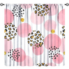 Abstract Pink Circle Curtains, Golden Pink Polka Dots & Watercolor Leopard Print, 52" W x 84" L, for Bedroom & Living Room