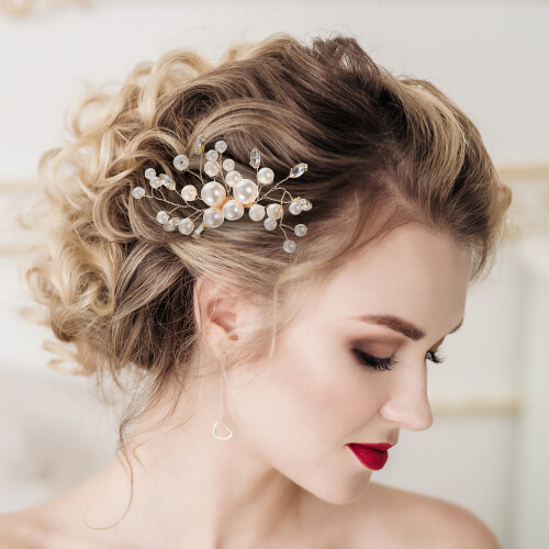 Pettine per capelli da sposa in 2 pezzi – Lato con strass oro e argento 2