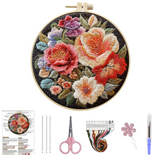 (Flowers-2) 3D Color Flower Hand Embroidery Kit, Beginner-Friendly Circular Decorative Paintings for Craft Enthusiasts