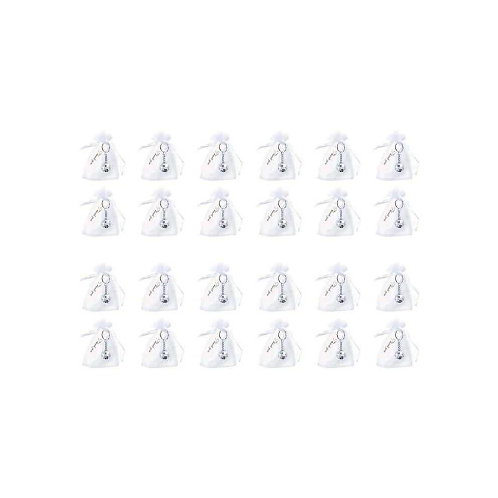 24 Pcs Mirror Disco Keychain With Drawstring Sheer Organza Bags Thank You Tags 70S Accessories Disco Party Favor 4713058954282